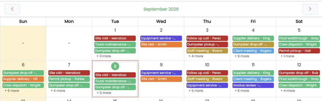 Zeemy calendar with the week's window cleaning jobs