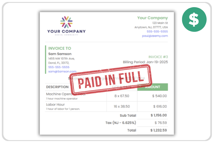 Professional invoices with online payments